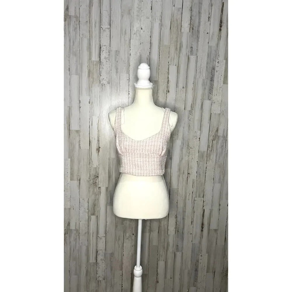 NWOT Zara Women's Medium Pink/White Tweed Textured Corset Top Cropped Sleeveless - Picture 2 of 6